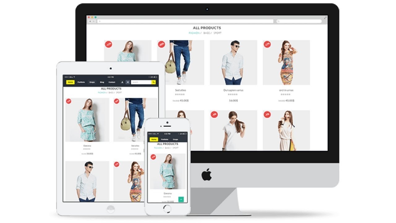 Image d'un site E-commerce en Version Mobile, Tablette et PC