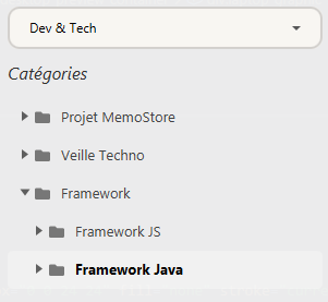 Aperçu des catégories dans MemoStore