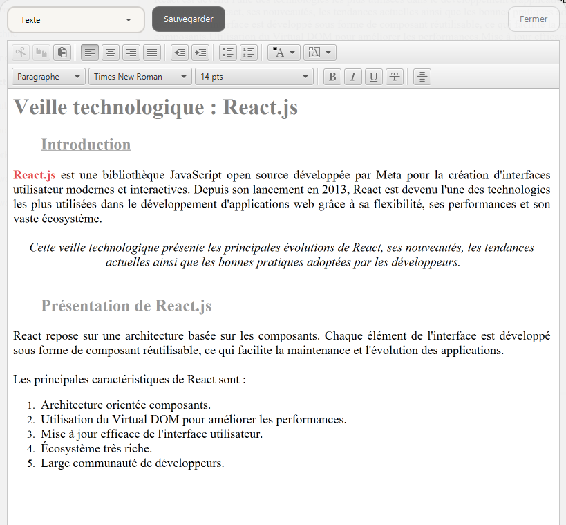Aperçu de l'éditeur de texte dans MemoStore